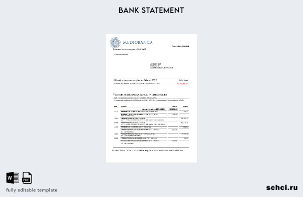 цифровая загрузка шаблона слова банковской выписки Италии Mediobanca